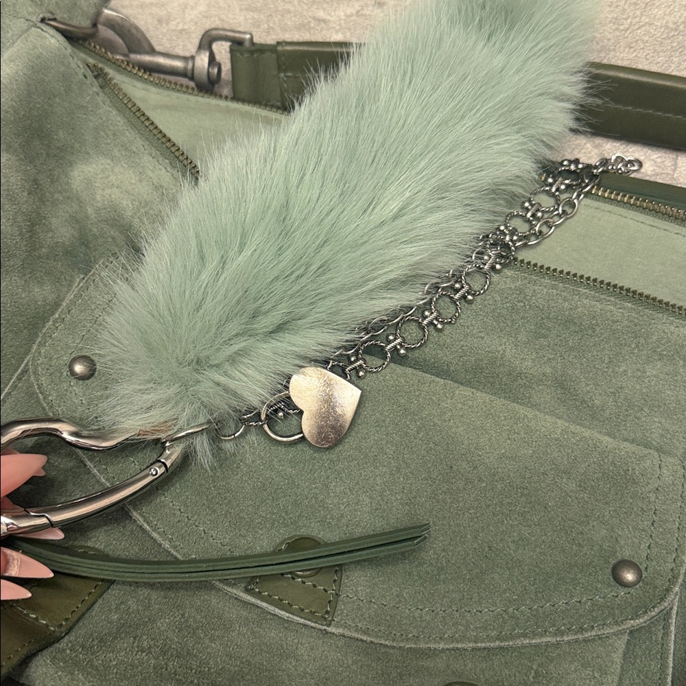 Free People Palermo Suede Shoulder Bag & Free People Fluffy Tail Fur Bag Charm - Picture 5 of 9